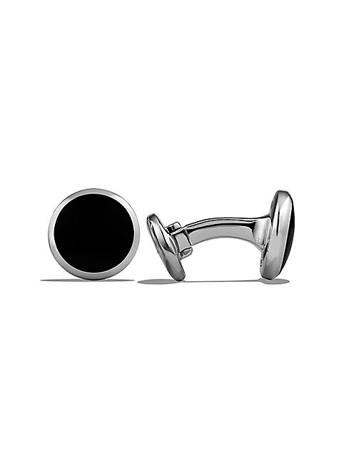 David Yurman - Onyx & Sterling Silver Round Cuff Links