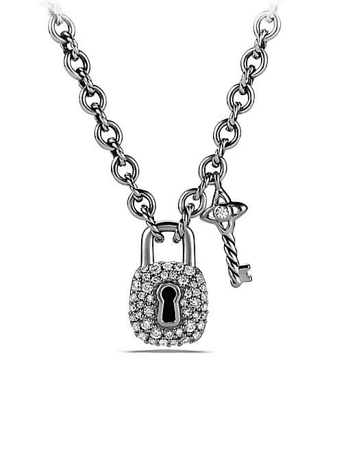 David Yurman - Petite Lock and Key Charm Necklace with Diamonds