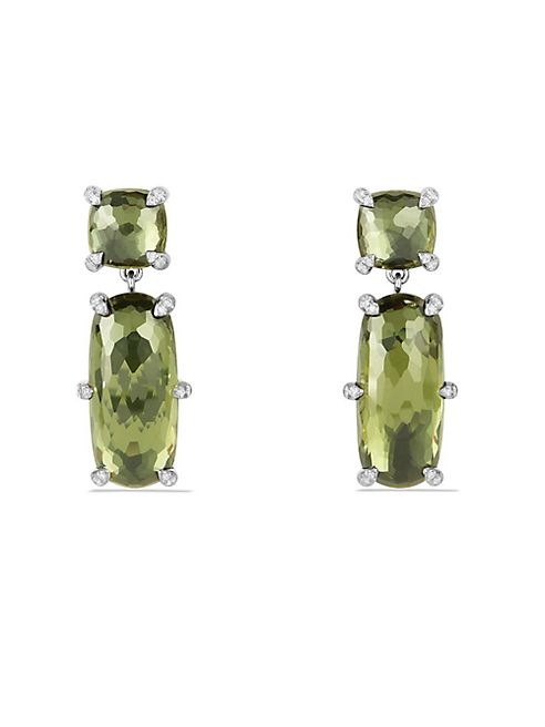 David Yurman - Châtelaine Double Drop Earrings with Green Orchid and Diamonds