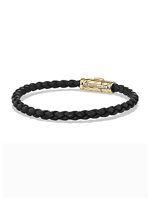 David Yurman - 18K Yellow Gold & Chevron Woven Rubber Bracelet