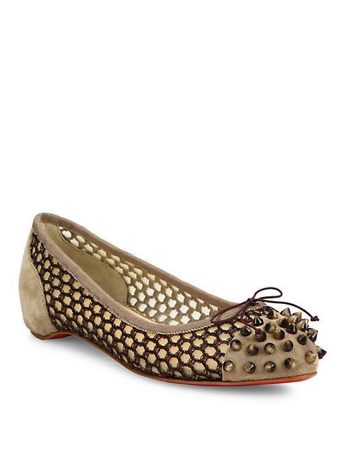 Christian Louboutin - Mix Veau Spiked Suede & Knotted Mesh Flats