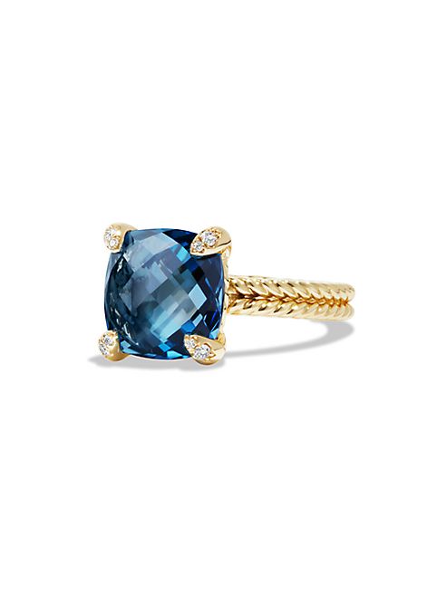 David Yurman - Châtelaine Ring with Hampton Blue Topaz and Diamonds in 18K Gold