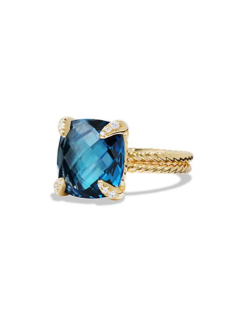 David Yurman - Châtelaine Ring with Hampton Blue Topaz and Diamonds in 18K Gold