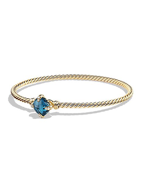 David Yurman - Chatelaine Diamond & Hampton Blue Topaz Cabled 18K Gold Bracelet