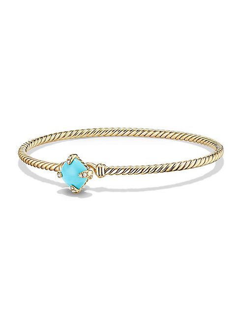 David Yurman - Chatelaine Diamond & Turquoise Cabled 18K Gold Bracelet