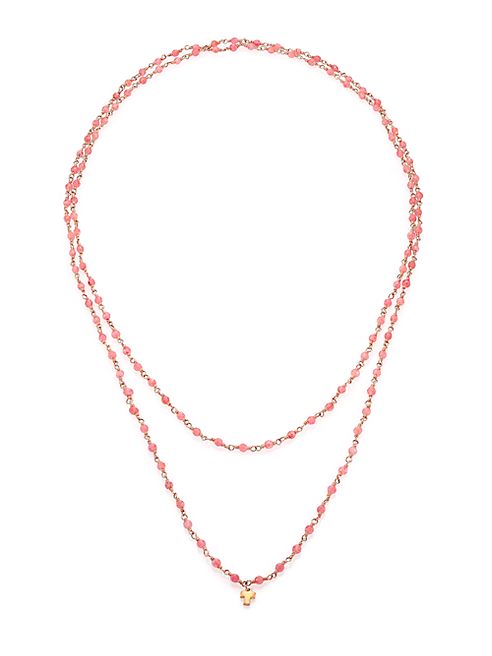 LJ Cross - Gem Sautoirs Pink Muscovite & 14K Rose Gold Beaded Pendant Necklace