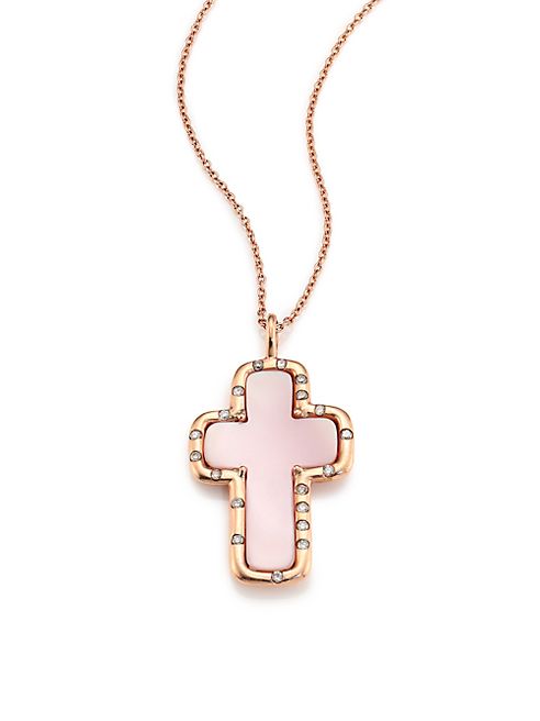 LJ Cross - Champagne Diamond, Mother-Of-Pearl & 14K Rose Gold Cross Pendant Necklace