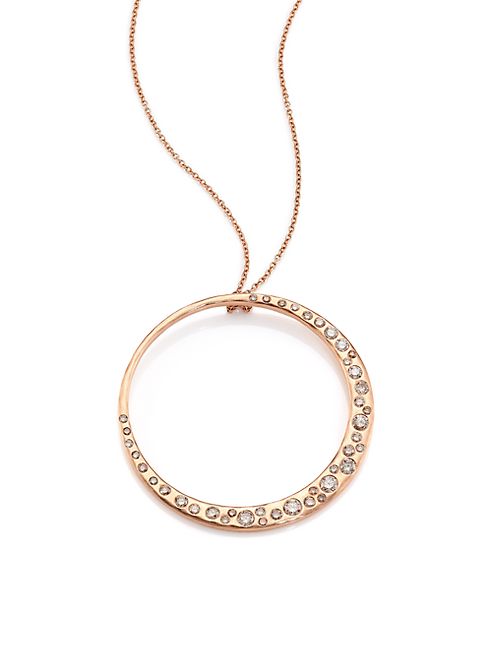 LJ Cross - Cobblestone Champagne Diamond & 14K Rose Gold Crescent Pendant Necklace