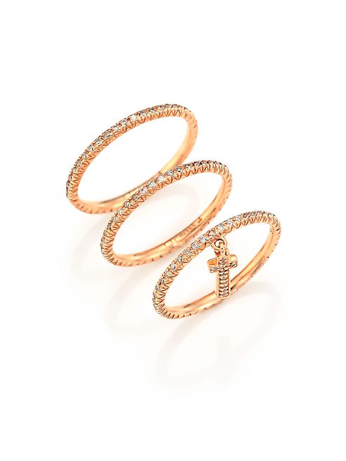 LJ Cross - Champagne Diamond & 14K Rose Gold Cross Charm Ring Set