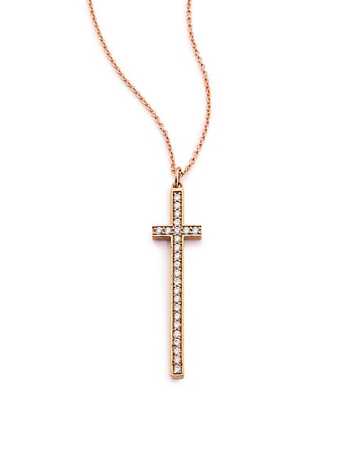 LJ Cross - Diamond & 14K Rose Gold Cross Pendant Necklace