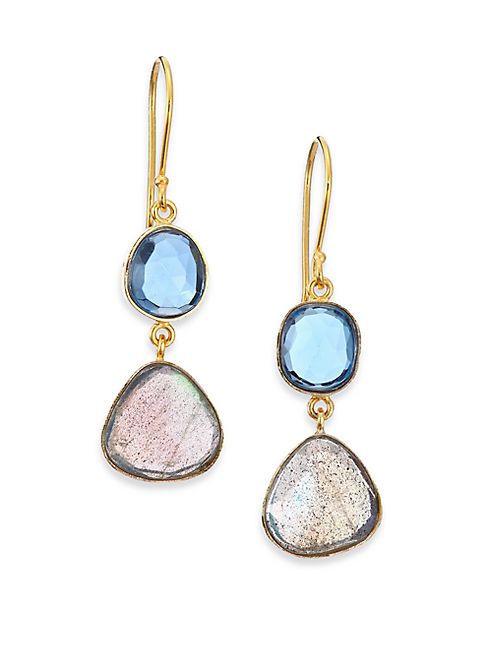 Lena Skadegard - Labradorite, London Blue Topaz & 18K Yellow Gold Drop Earrings