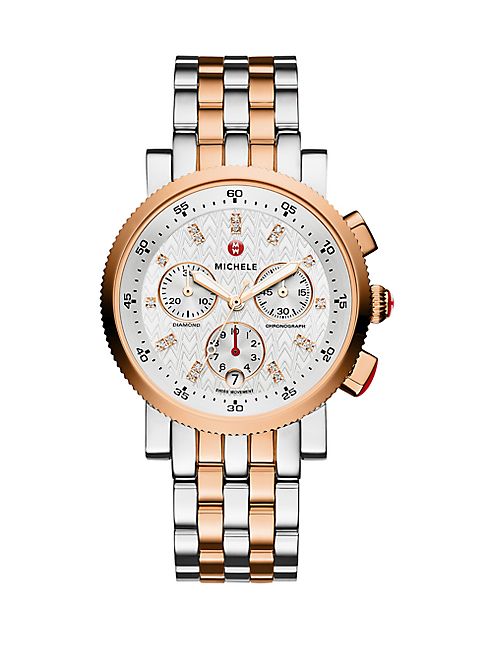 Michele Watches - Sport Sail 18 Diamond & Two-Tone Stainless Steel Chronograph Bracelet Watch