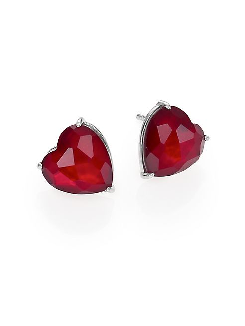 Adriana Orsini - Garnet & Mother-Of-Pearl Heart Stud Earrings