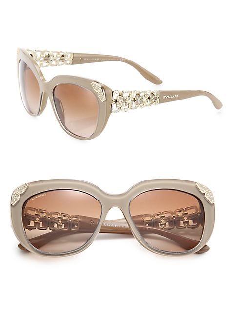 BVLGARI - 55MM Crystal-Embellished Acetate & Metal Cat Eye Sunglasses