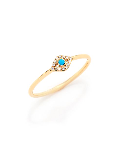 Sydney Evan - Small Infinity Diamond, Turquoise & 14K Yellow Gold Evil Eye Ring