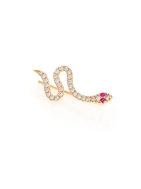 Sydney Evan - Diamond, Ruby & 14K Yellow Gold Snake Single Ear Cuff/Left