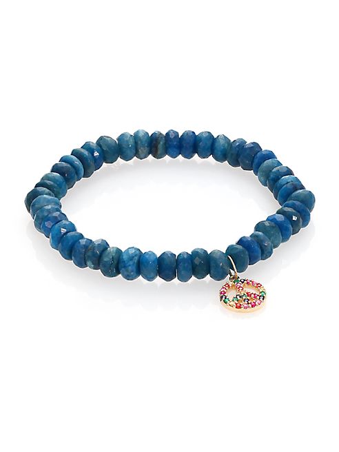 Sydney Evan - Chrysocolla, Multicolor Sapphire & 14K Yellow Gold Beaded Peace Sign Bracelet