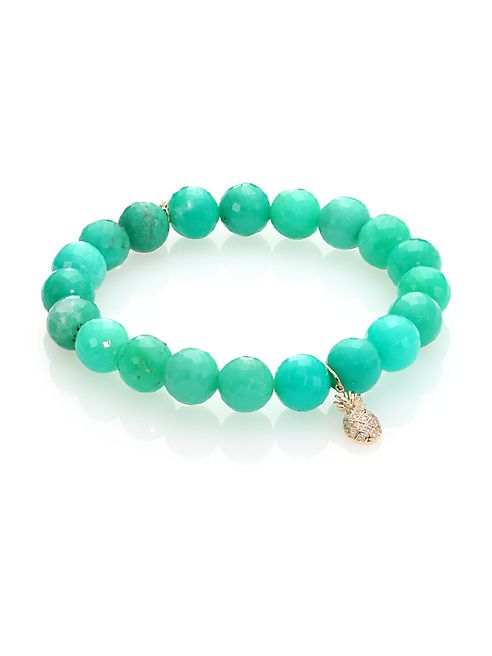 Sydney Evan - Diamond, Chrysoprase & 14K Yellow Gold Beaded Pineapple Bracelet