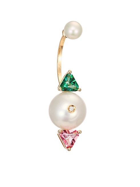 Delfina Delettrez - Diamond, Pearl, Topaz & 18K Gold Complex Gemetries Earring