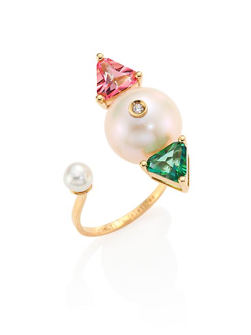 Delfina Delettrez - Diamond, Pearl, Topaz & 18K Gold Complex Gemetries Ring