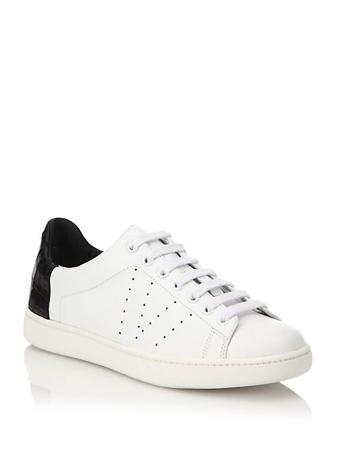 Vince - Varin Leather & Croc-Embossed Sneakers