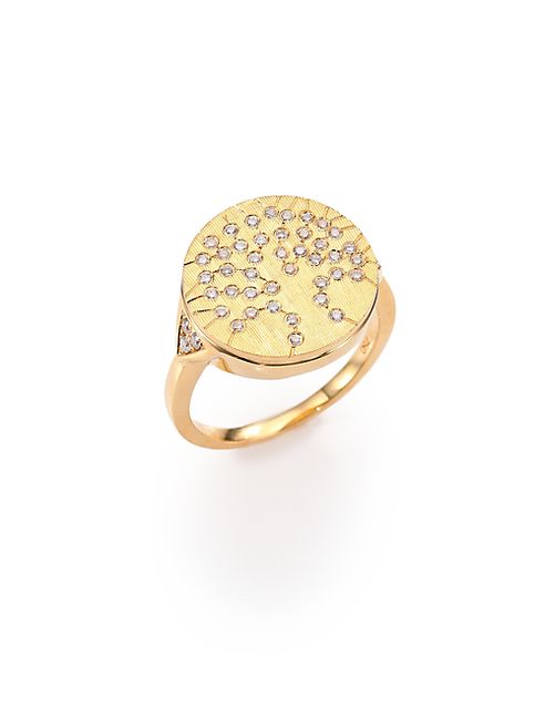 Devon Woodhill - 18K Brushed Yellow Gold & Diamond Tree Of Life Signet Ring