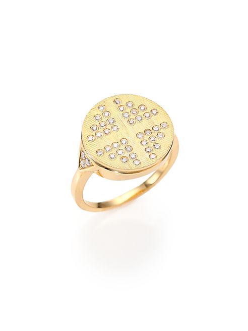 Devon Woodhill - 18K Brushed Yellow Gold & Diamond Dee Signet Ring