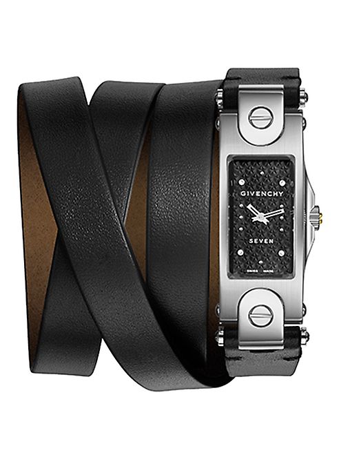 Givenchy - Seven Stainless Steel & Leather Wrap Strap Watch