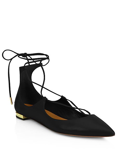 Aquazzura - Christy Leather Lace-Up Flats