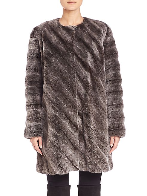 The Fur Salon - Collarless Mink Fur Diagonal Coat