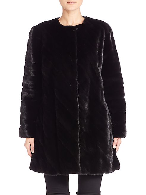 The Fur Salon - Collarless Mink Fur Diagonal Coat