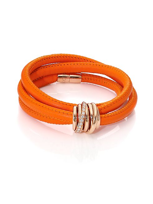 de GRISOGONO - Allegra Diamond, 18K Rose Gold & Leather Wrap Bracelet/Orange