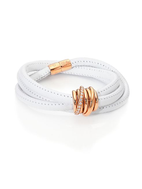 de GRISOGONO - Allegra Diamond, 18K Rose Gold & Leather Wrap Bracelet/White