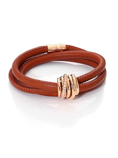 de GRISOGONO - Allegra Diamond, 18K Rose Gold & Leather Wrap Bracelet/Lion