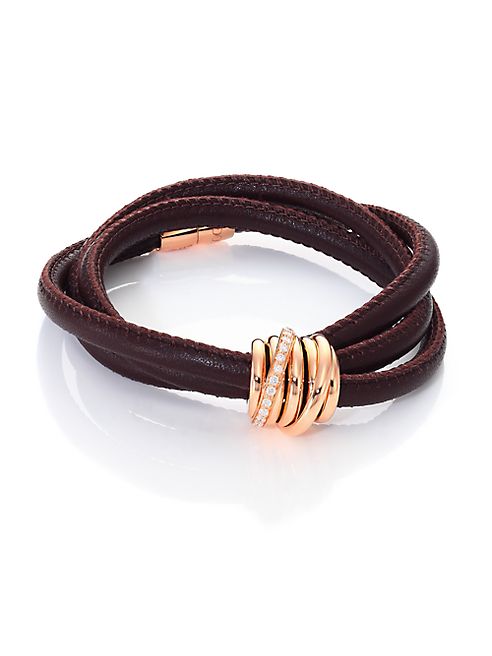 de GRISOGONO - Allegra Diamond, 18K Rose Gold & Leather Wrap Bracelet/Tobacco