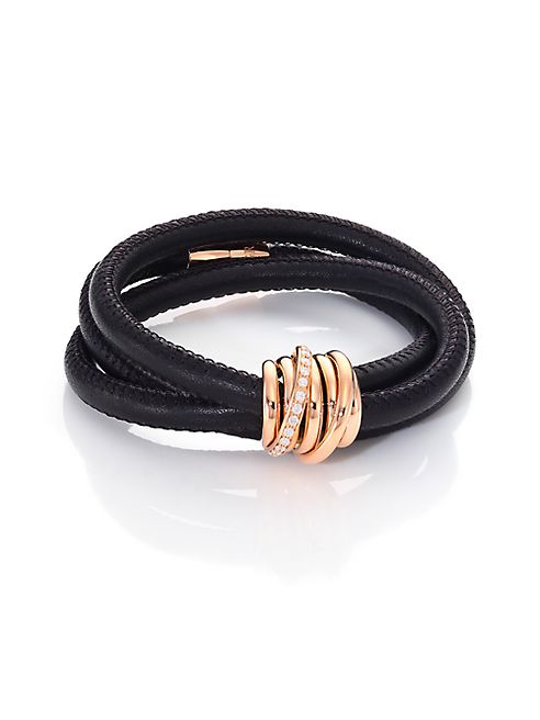 de GRISOGONO - Allegra Diamond, 18K Rose Gold & Leather Wrap Bracelet/Black