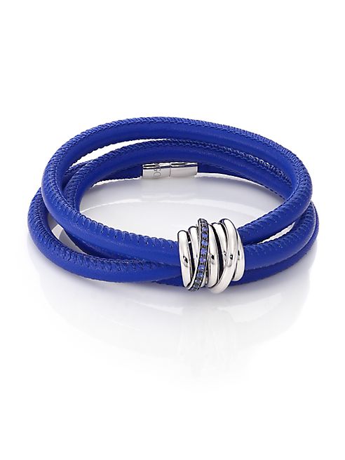 de GRISOGONO - Allegra Blue Sapphire, 18K White Gold & Leather Wrap Bracelet/Denim