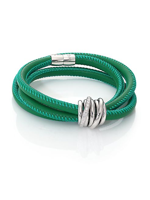 de GRISOGONO - Allegra Diamond, 18K White Gold & Leather Wrap Bracelet/Green