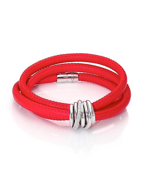 de GRISOGONO - Allegra Diamond, 18K White Gold & Leather Wrap Bracelet/Parrot