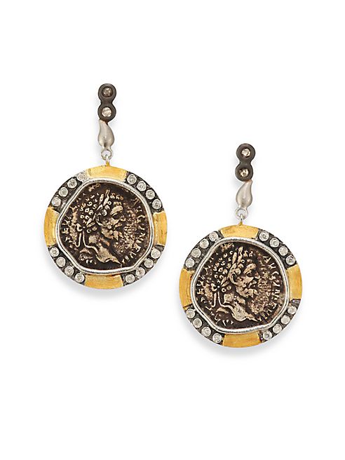 Coomi Silver - Coin Diamond, 20K Yellow Gold & Sterling Silver Drop Earrings