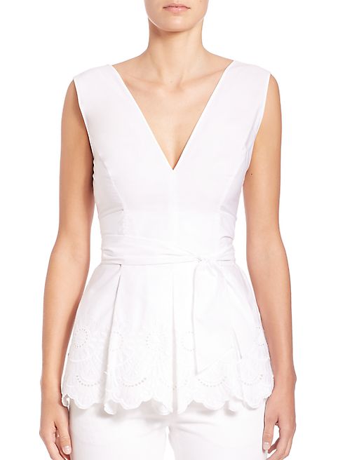 Alberta Ferretti - Sleeveless Eyelet Peplum Top