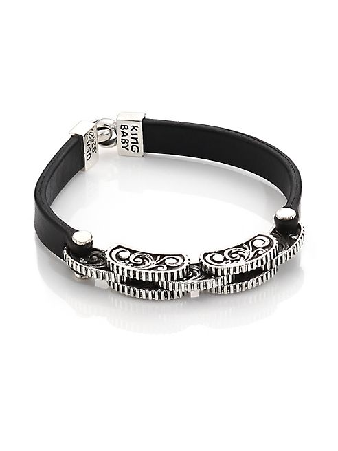 King Baby Studio - Black Leather Rotary Link Bracelet