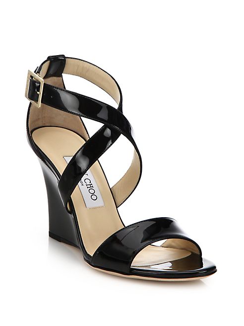 Jimmy Choo - Fearne 85 Patent Leather Wedge Sandals