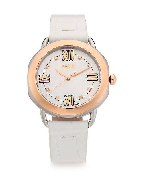 Fendi - Selleria Diamond, Mother-Of-Pearl, Rose Goldtone Stainless Steel & Alligator Strap Watch