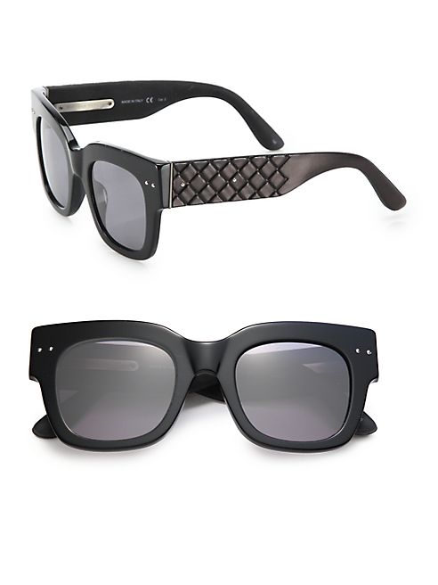 Bottega Veneta - 49MM Soft Rectangular Leather Sunglasses