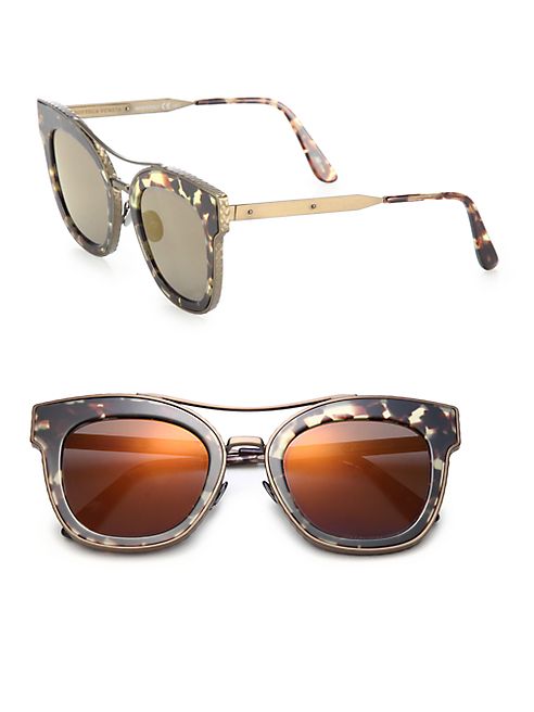 Bottega Veneta - 50MM Rounded Rectangle Metal Sunglasses