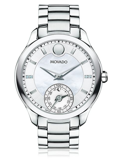 Movado - Bellina Motion Smart Diamond, Mother-Of-Pearl & Stainless Steel Bracelet Watch