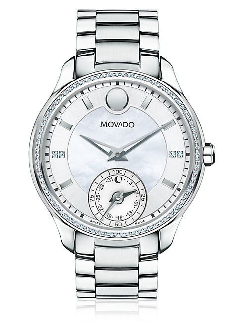 Movado - Bellina Motion Smart Diamond, Mother-Of-Pearl & Stainless Steel Bracelet Watch