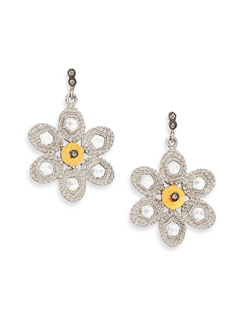 Coomi Silver - Opera Diamond, Crystal, 20K Yellow Gold & Sterling Silver Flower Drop Earrings