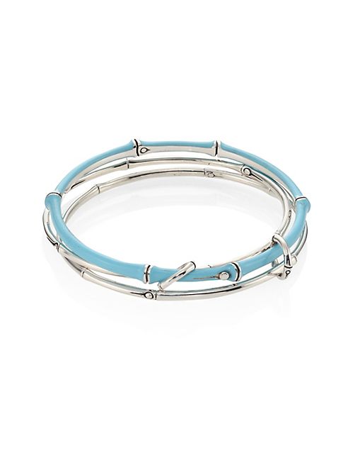 John Hardy - Bamboo Multi-Row Enamel & Sterling Silver Bangle Bracelet